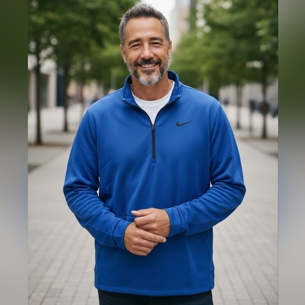 Nike Dri FIT Mens Half Zip Sweatshirt Blue #LS8